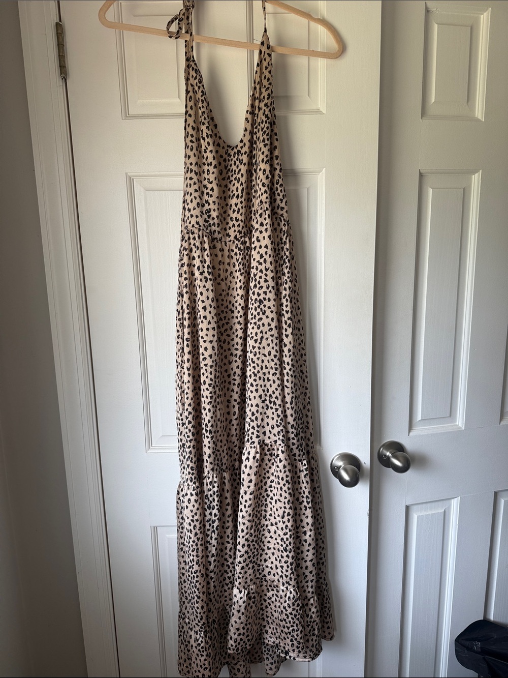 Cupshe Beige Halter Maxi Dress with Black Spot Print
